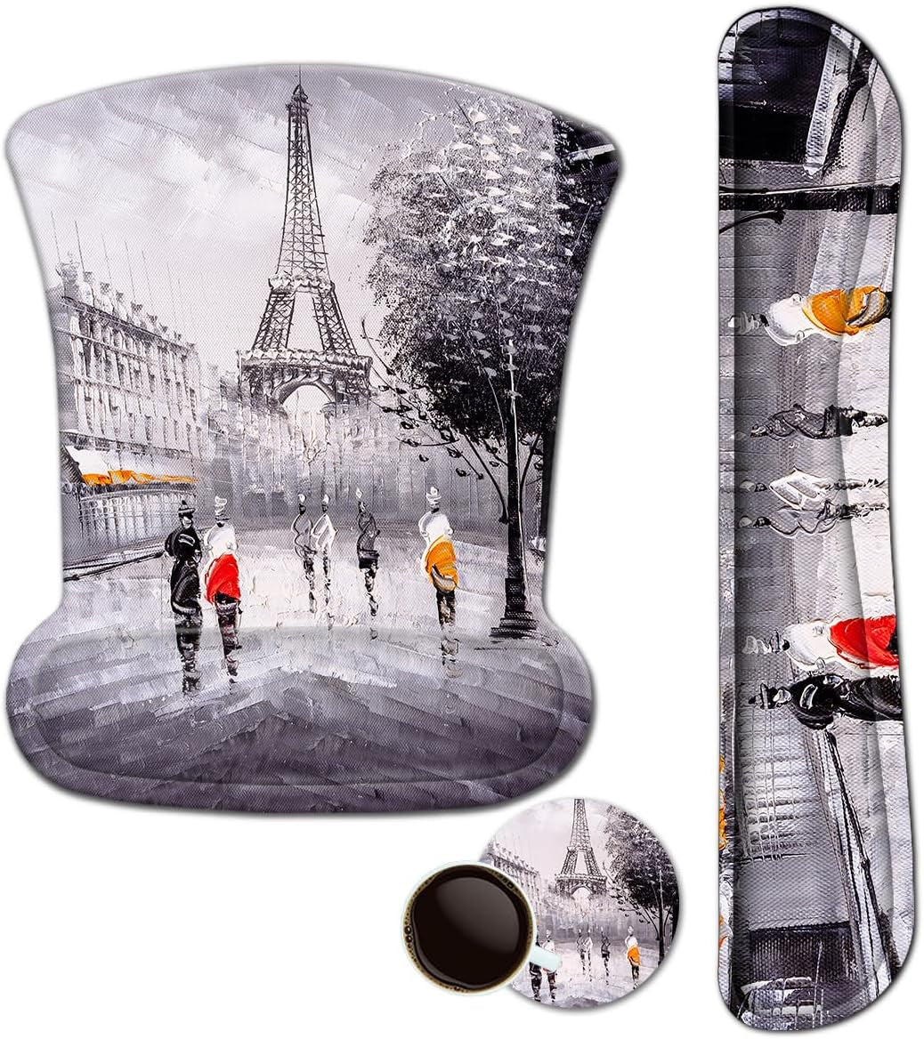Mouse Pad with Wrist Support and Keyboard Wrist Rest Pad Set,Ergonomic Mouse Pads for Computers Laptop,Non-Slip Comfortable Mousepad W/Raised Memory Foam for Easy Typing & Pain Relief (Arts Butterfly)
