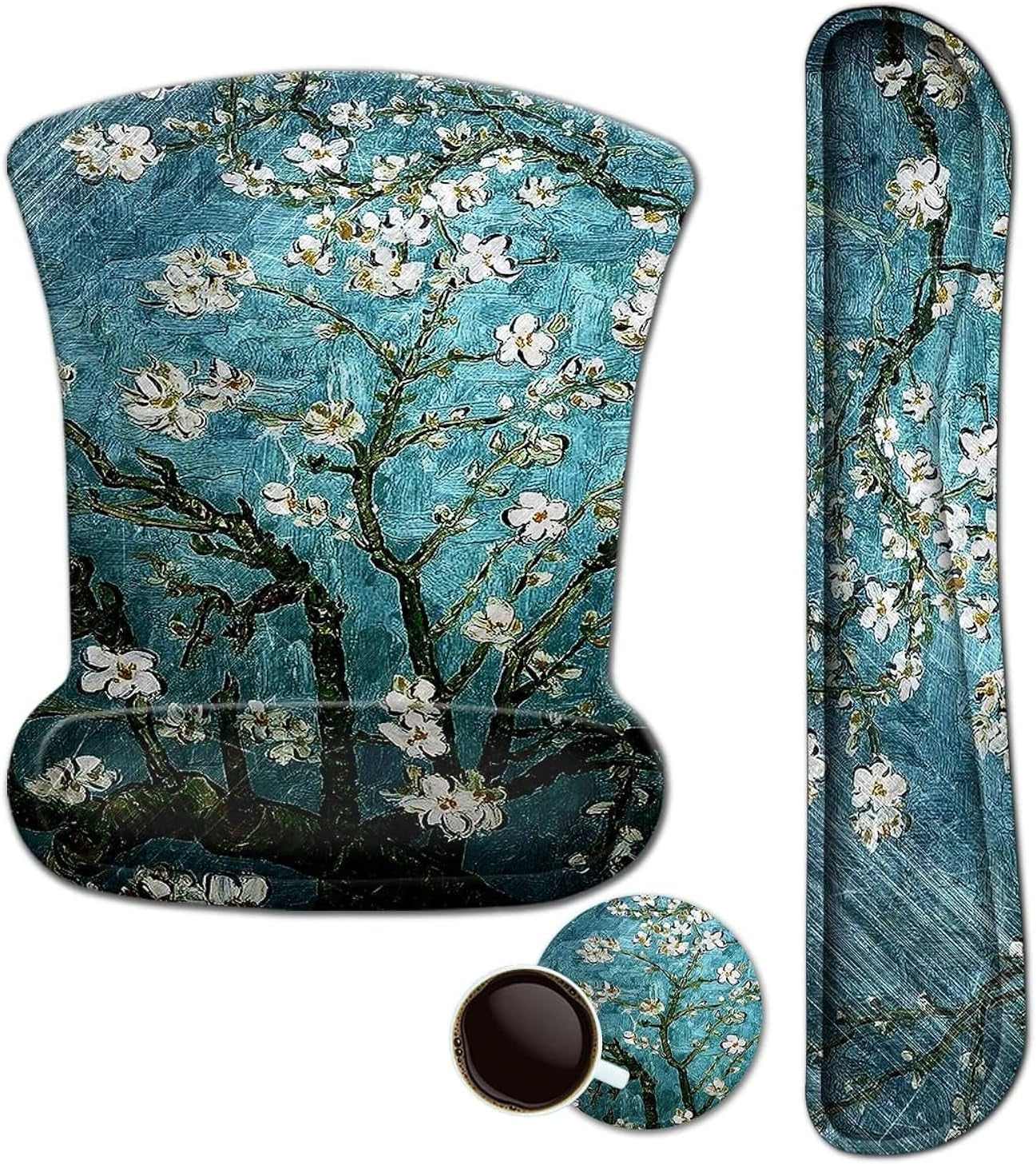 Mouse Pad with Wrist Support and Keyboard Wrist Rest Pad Set,Ergonomic Mouse Pads for Computers Laptop,Non-Slip Comfortable Mousepad W/Raised Memory Foam for Easy Typing & Pain Relief (Arts Butterfly)