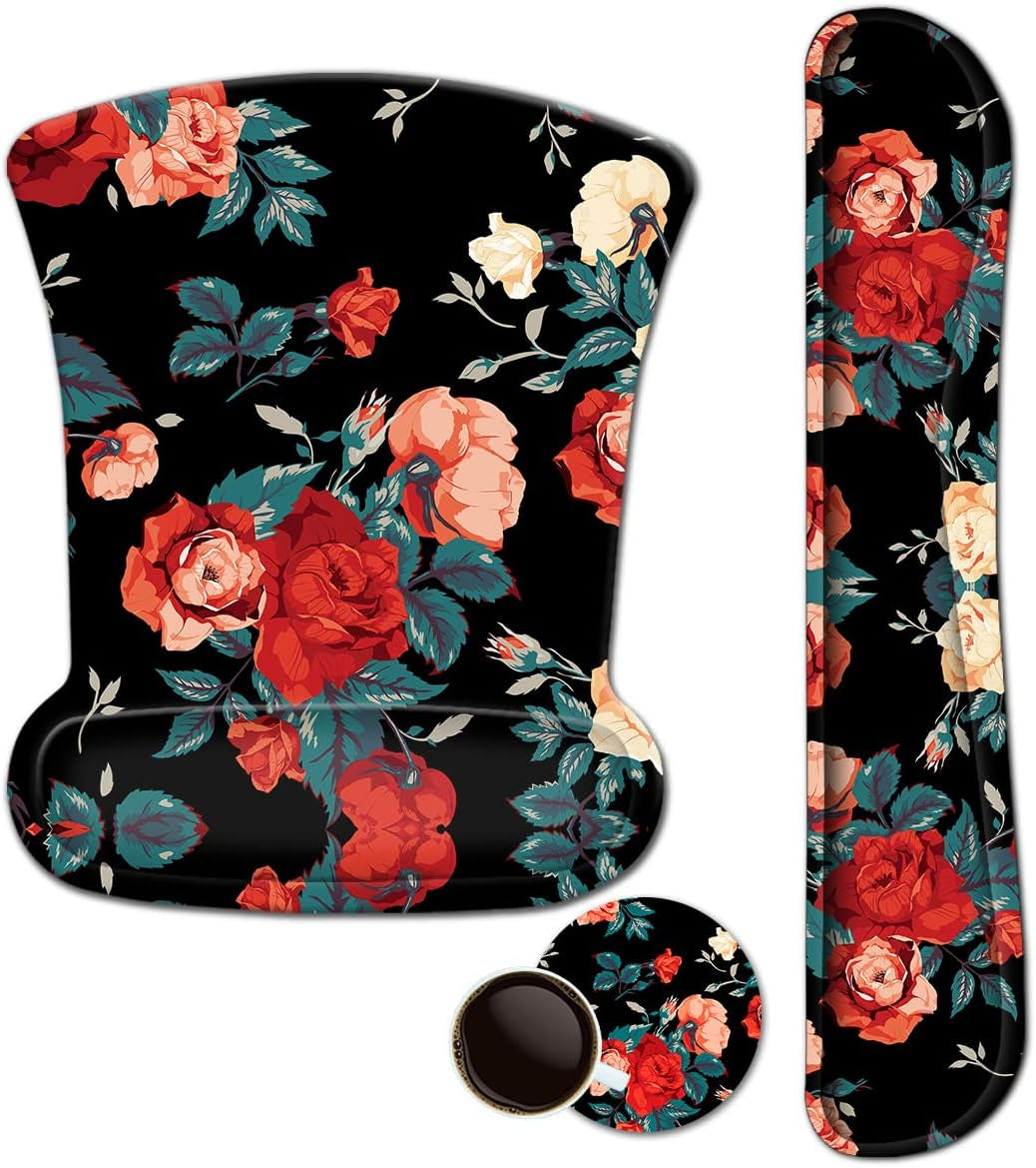 Mouse Pad with Wrist Support and Keyboard Wrist Rest Pad Set,Ergonomic Mouse Pads for Computers Laptop,Non-Slip Comfortable Mousepad W/Raised Memory Foam for Easy Typing & Pain Relief (Arts Butterfly)